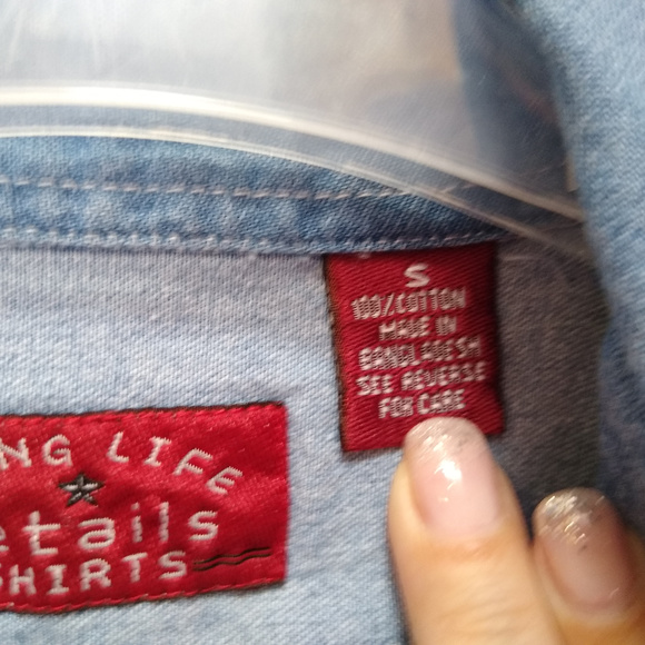 Chambray button up sleeveless shirt w/ satin trim - Picture 5 of 6